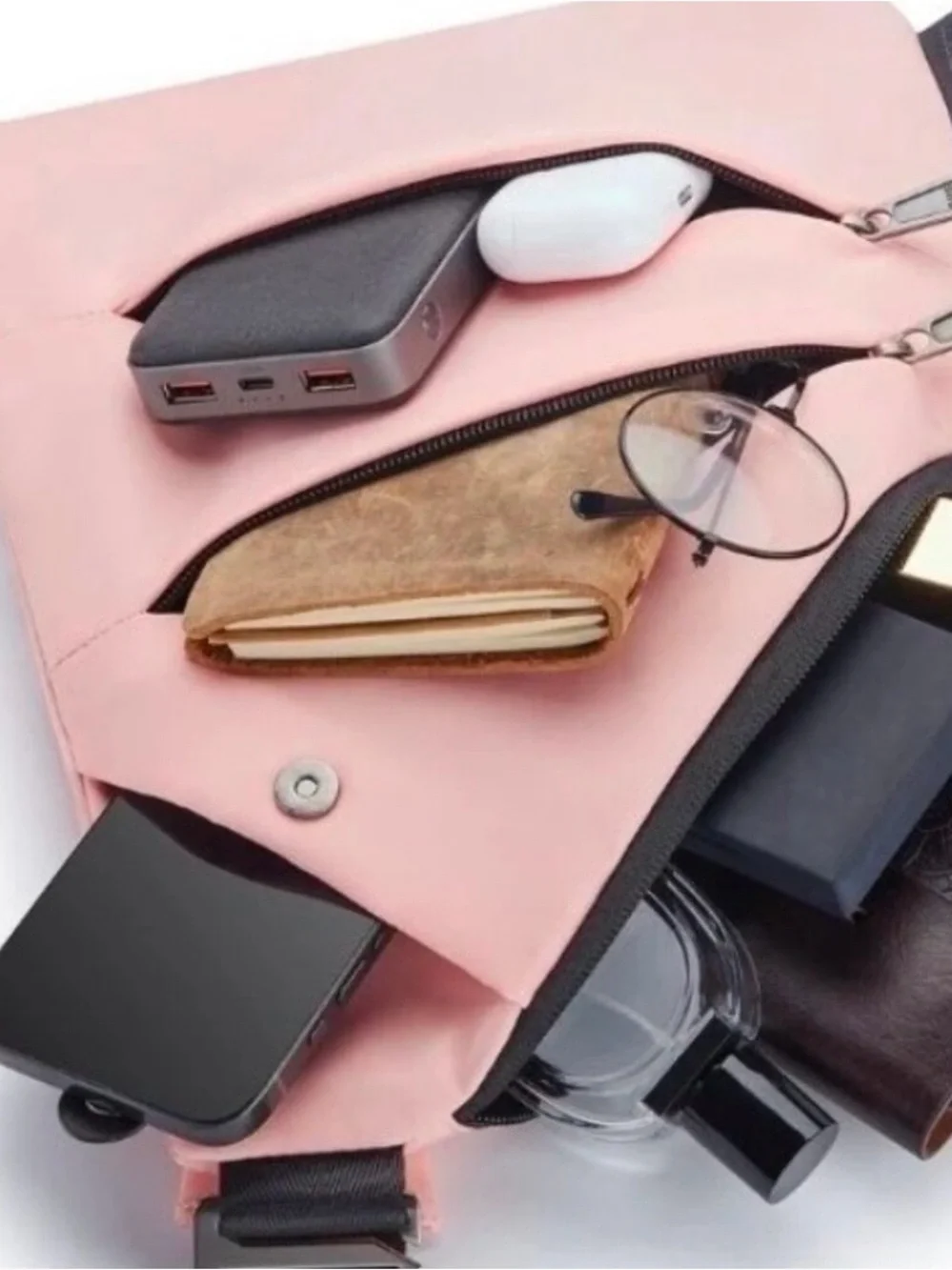 Wander+ Pink Anti-Theft Sling Bag with Angled Zip Secure Exterior Pockets